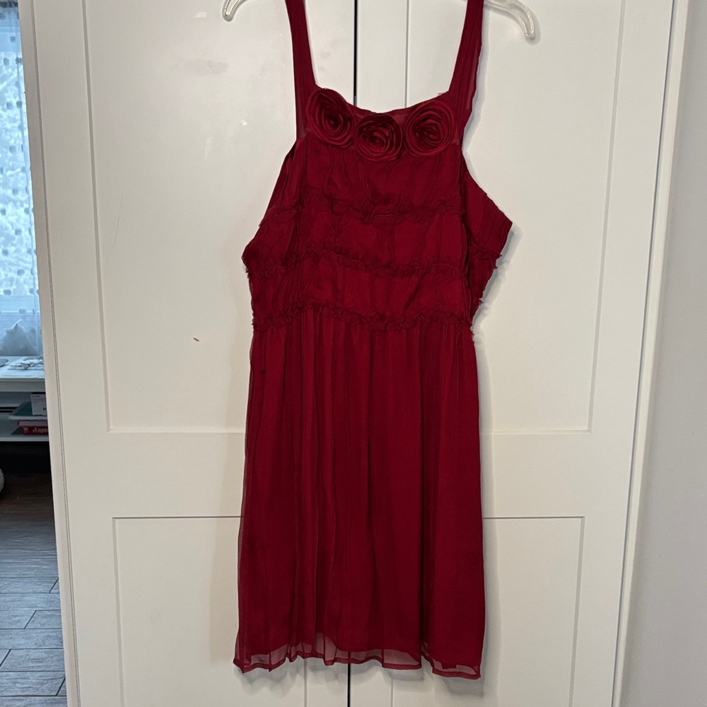 Anthropologie Women's Dress in Rich Red with Rosette Accents